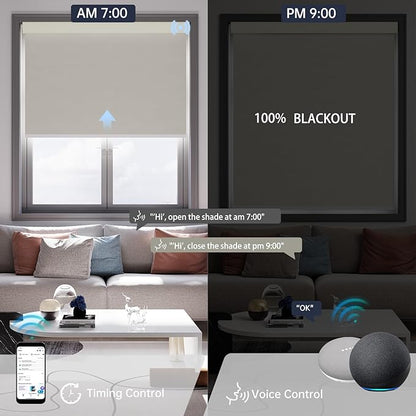 Motorized Blinds with Remote, Blackout Smart Blinds for Windows Automatic Roller Shades Compatible with Alexa, Motorized Shades Customized for Bedroom Home Office (Blackout-Fabric Beige)