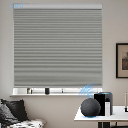 BERISSA Motorized Cellular Shades, Blackout Smart Honeycomb Blinds with Remote Control & Hub, Custom Room Darkening Automatic Cellular Window Blinds for Home Office, Living Room, Door,Gray