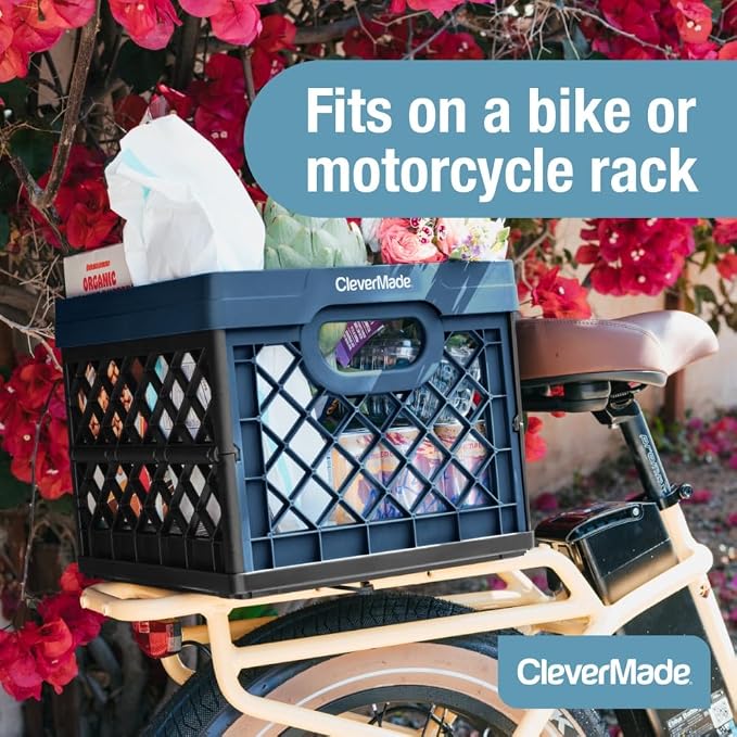 CleverMade Collapsible Milk Crate, 25L Storage Crate, Holds 50 lb, Obsidian (Pack of 6)