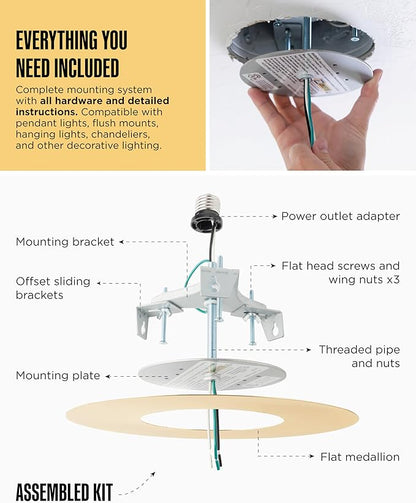 The Can Converter R56 Recessed Can Light Conversion Kit w/ 7"¾ Flat Ceiling Medallion - Home Improvement for 5" & 6" Cans, Converter Kit for Ceiling Fan & Light Fixture, UL Certified, Polished Brass