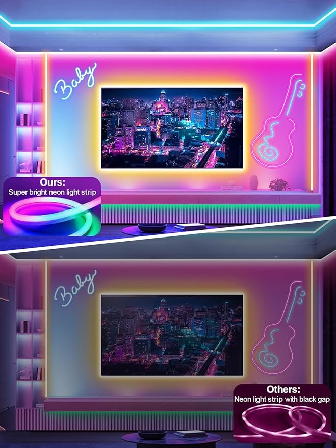 Ledagic 32.8ft RGB LED Neon Rope Lights with App, Remote Control, IP65 Waterproof Neon Light Strip Outdoor Indoor, DIY Design Flexible Led Strip Lights for Bedroom Essentials, Gaming Accessories
