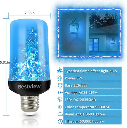 Bestview LED Flame Effect Light Bulbs,4 Modes Smart E26/E27 Base Flickering Fire Light Bulbs with for Halloween, Christmas, Party, Porch, Indoor&Outdoor Home Decoration Lighting (Blue 2 Pack)