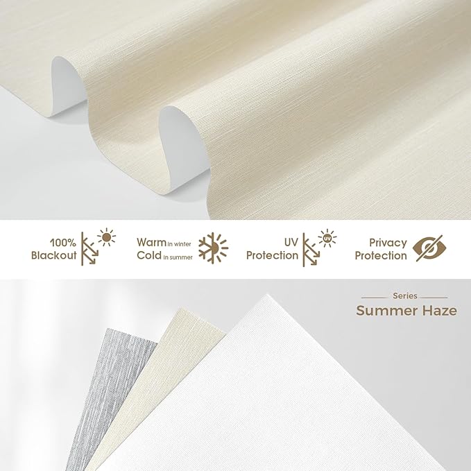 HeyBlinds Motorized Blinds with Remote, 100% Blackout Smart Blinds, Automatic Shades for Windows Compatible with Alexa Google and Homekit, Custom Size(Summer Haze-Cream BO)
