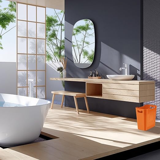 Small Orange Trash Can Wastebasket, 2.9 Gallon Plastic Garbage Can Waste Basket for Narrow Spaces Bathrooms Laundry Room Kitchens Offices Kids Rooms (Orange)