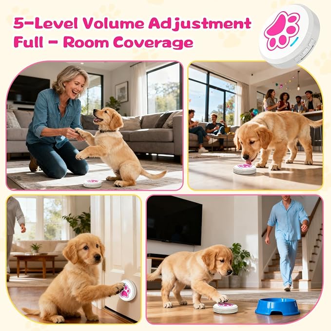 ChunHee Dog Bells to Go Outside – Bell for Dogs to Ring to Go Potty | Dog Door Bell with 5 Adjustable Volume & 36 Ringtones | Chew-Proof Dog Potty Bell | Bells for Dog Training to Go Outside