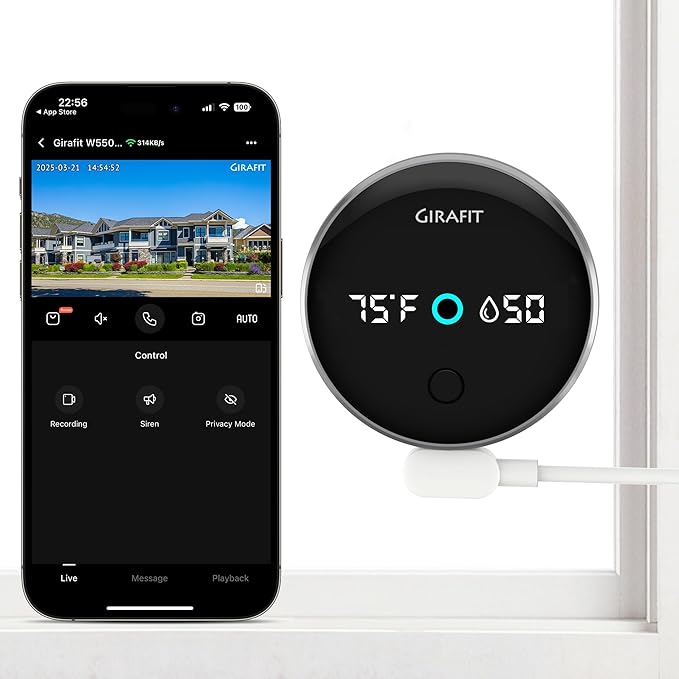 Girafit 3K 5MP Window Camera,Cameras for Home Security with Thermometer Hygrometer,Indoor Camera for Outdoor Monitoring with ChroMax Al Color Night Vision,Person Detection