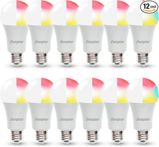 XTREME Energizer Connect Smart A19 LED White & Multi-Color RGB Light Bulbs with Voice Control and Remote Access Through Your Smartphone | Compatible with Alexa and Google Assistant (12 Pack)