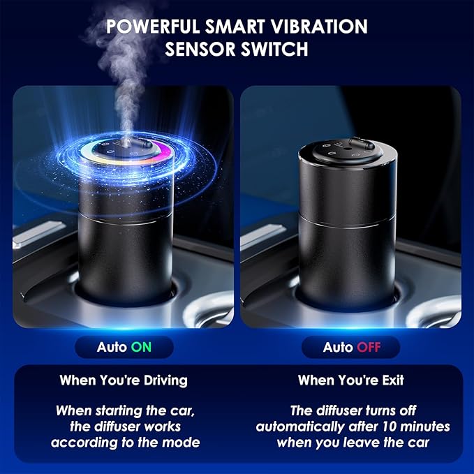 Smart Car Air Freshener Diffuser - 160ml Lasts Up to 6 Months, Leakproof Auto On/Off Vibration Sensor, 3 Adjustable Modes, Star Lights & Sound-Sync RGB - Car Accessories Gifts for Men (Lemongrass)
