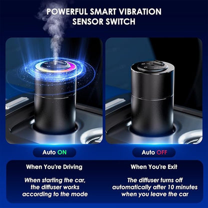 Smart Car Air Freshener Diffuser - 160ml Lasts Up to 6 Months, Leakproof Auto On/Off Vibration Sensor, 3 Adjustable Mist Modes, Star Lights & Sound-Sync RGB (Rose)