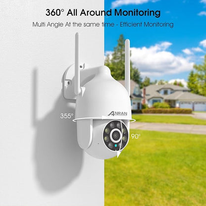 ANRAN 2K WiFi Security Camera Outdoor: 2.4/5GHz Dual-Band, Auto-Tracking, 2-Way Audio, Color Night Vision, 24/7 Recording, 3MP Pan-Tilt 360° View Camera for Home/House