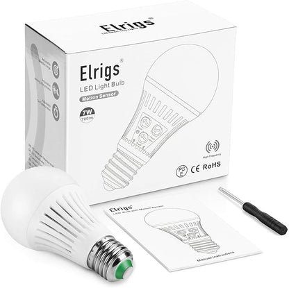 Motion Sensor Light Bulb with Dusk to Dawn, E26 Base, 7W LED(60W Equivalent), Cool White(6000K), Motion Sensitivity, Time and Twilight Setting Adjustable, 2-Pack