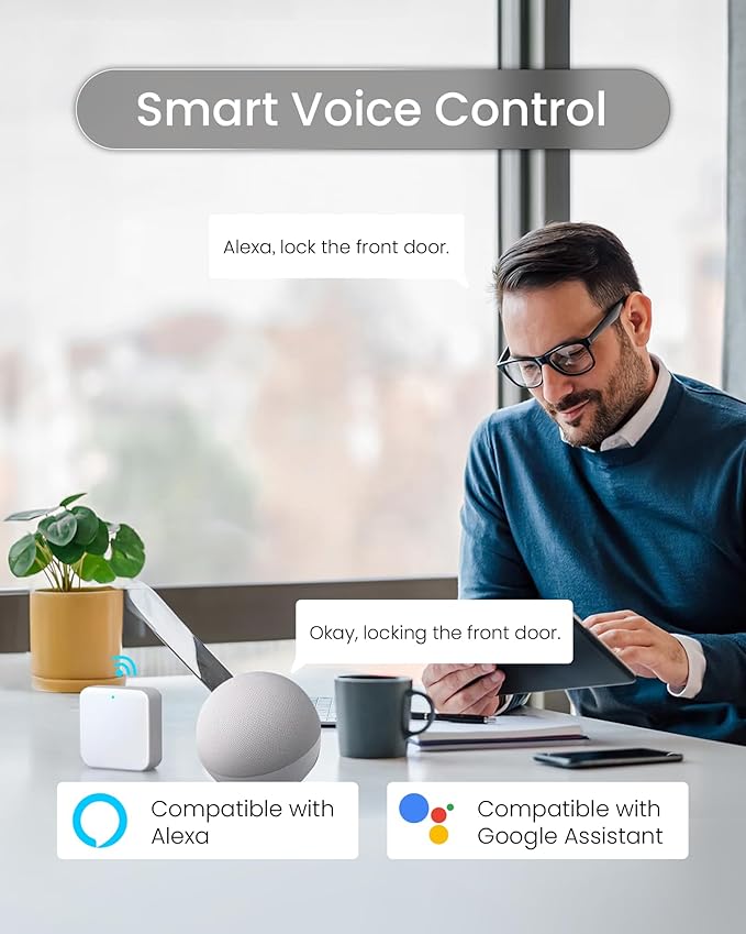 DESLOC B200L Fingerprint Smart Lock with Handle, Keyless Entry Door Locks for Front Door and Bedrooms, App Control, Touchscreen Keypad, Auto-Lock, 12-Month Battery, Emergency Power Port, IP54 Silver