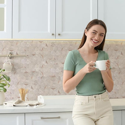10-Sheet Hexagonal Peel and Stick Backsplash, Seamless Design Beige Stone Kitchen Backsplash Wall Tiles, Stone Surface Waterproof Stick on Tile for Bathroom, RV, Fireplace