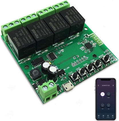 4-Channel WiFi Smart Switch Relay Module, TUYA/Smart Life App for Smart Home Remote Control, Momentary Time Adjustable, Compatible with Alexa/Google Assistant