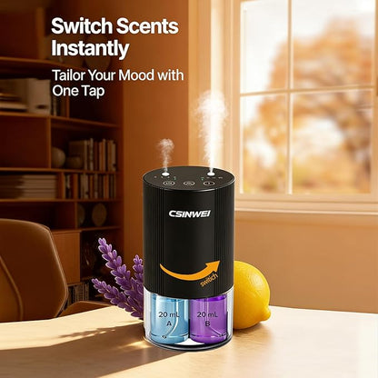 Dual Nozzle Waterless Essential Oil Diffuser for Home Large Room, Car, Office, Portable Battery Operated Aromatherapy Scent Diffusers, Mini Cordless Air Freshener, 5 Timers & 4 Mist Levels