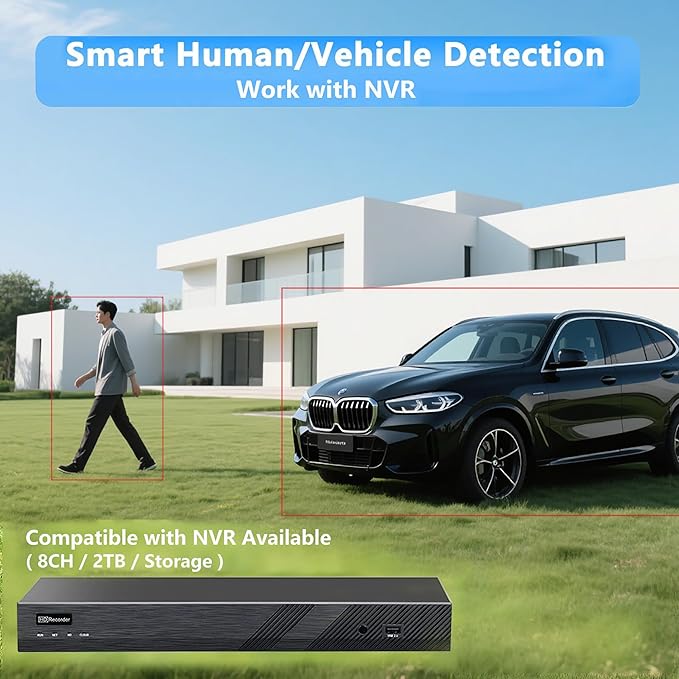 4K 8MP Turret POE IP Camera Outdoor Compatible with Ⲏіkconnect/ iVMS4200/ Guarding Vision, Smart IR and White Light Night Vision, Metal Casing Waterproof IP67, Support 512Gb SD Card(NOT Included)