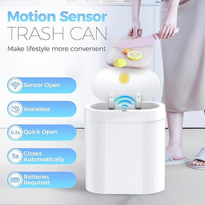 jinligogo 3 Pack 5 Gallon Bathroom Trash Can with Lid, Automatic Motion Sensor White Trash Can, Touchless Slim Waterproof Garbage Bin for Kitchen, Bedroom, Office, and Bathroom