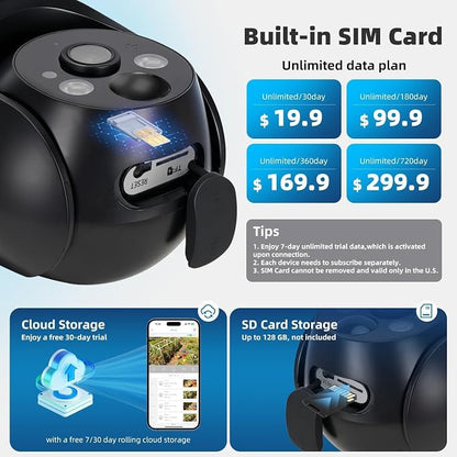 4G LTE Cellular Security Camera 2 Pack, Built-in SIM Card, Solar Powered