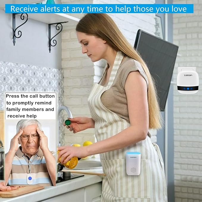 Wireless Caregiver Pager Call Button Alert Button Call Bell for Elderly Patients at Home Nurse Alert System 2 Waterproof Transmitters 1 Portable Receiver 2 plugin Receiver……