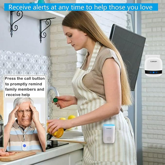 Wireless Caregiver Pager Call Button Alert Button Call Bell for Elderly Patients at Home Nurse Alert System 2 Waterproof Transmitters 1 Portable Receiver 2 plugin Receiver……