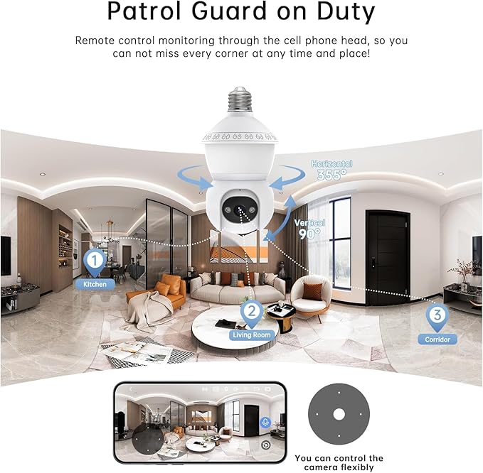Smart Light Bulb Security Camera,5G&2.4G Security Cameras Wireless Outdoor,2K Light Bulb Camera, 360° Camera for Home Security,AI Detection,Smart Night Vision, Two-Way Audio (White 2 Packs)