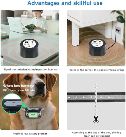 Plkm Wireless Dog Fence 2026 Newest Intelligent Pet Electric Containment System, Low Battery AI Smart Alarm Dog Out of Range Reminder, Display Receiver Battery Level, 360° Strong Signal Coverage