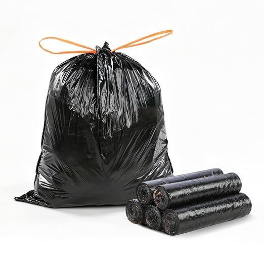 MUEE 5 Rolls Small Trash Bags with Drawstring,75 Count