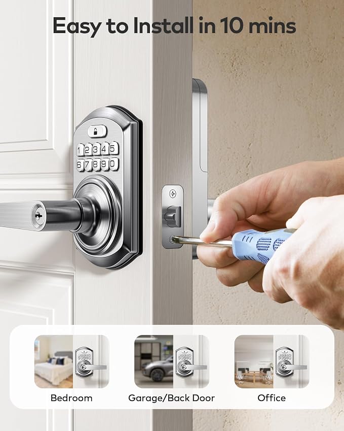TEEHO TE004 Keyless Entry Door Lock Handle with Keypad, Satin Nickel