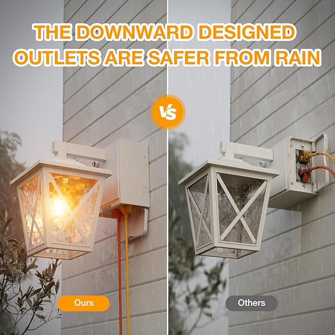 Ehaho Porch Lights with Outlet, Dusk to Dawn Outdoor Light with Built-in GFCI Outlet, Waterproof Anti-Rust Lantern for Front Door (White 1 PC)