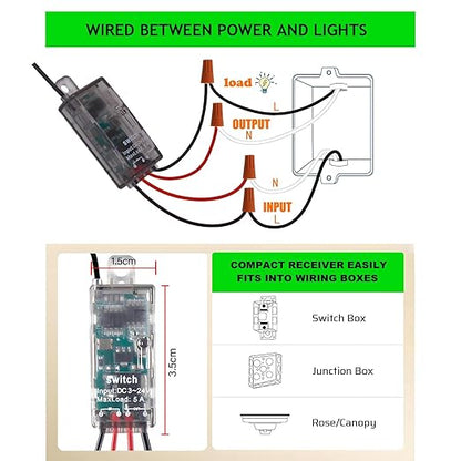 Mini Remote Control Switch,DC 5V/12V/24V/ 5A Relay Wireless ON/Off Switches with164ft Long Range,Micro RF Switch for Car,Motor,Lamps,LED Lights,Fans