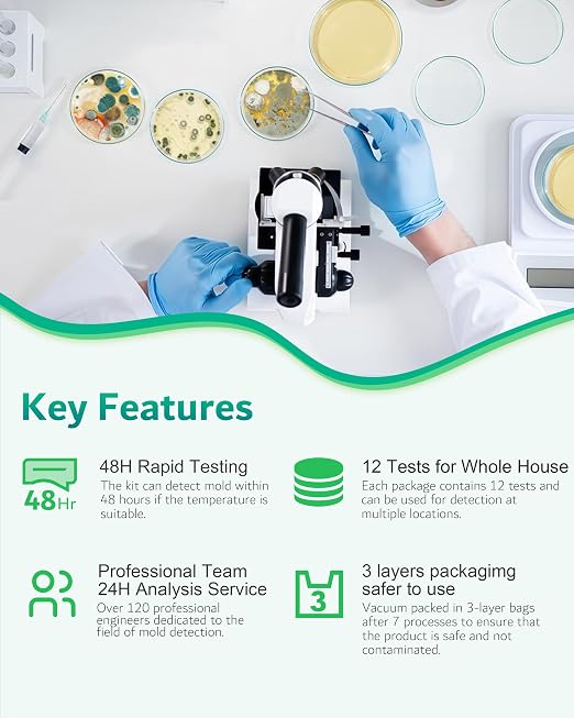 Mold Test Kit for Home - 12 Simple Detection Tests for HVAC, Surfaces & Indoor Air Quality, DIY Black Mold Detector Testing kit at Home, with Detailed Identification Guide & Free Lab Analysis