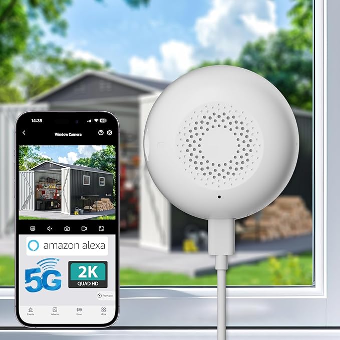 2K Window Security Camera, Color Night Vision, 5G & 2.4GHz Wi-Fi, AI Motion/Human Detection, Real-time Alarm, 2-Way Audio, Alerts, 24/7 Recording, Easy Install (1 Pack-2K)