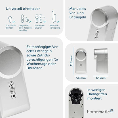 Homematic IP Smart Home Door Lock Drive, Silver, Electronic Door Lock, Smart Lock Retrofittable Without Conversion, Door Opener Controllable via App, Alexa & Google Assistant, 160556A0