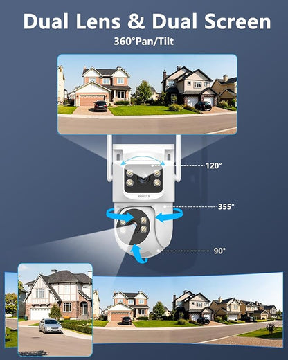 OOSSXX 2K Dual Lens PT Wireless Security Camera System, 2 Cameras in 1, 130° Wide Angle, Long Range WiFi +76%, PIR Human Detection, 2-Way Audio, 16CH NVR, No Monthly Fee