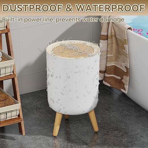 Automatic Bathroom Small Trash Can with Lid, 2.38 Gal Smart Motion Sensor Wastebasket, Waterproof Garbage Can with Legs and Wood Grain Top for Kitchen,Bedroom,Office,Desk, Living Room, RV