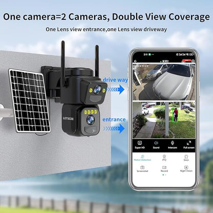 LETSCEE Security Cameras Outdoor WiFi,5G/2.4G Cameras for Home Security Solar Power with Dual Lens,Motion Detection,Night Vision,2-Way Audio,Weather Proof,No Subscription Fee