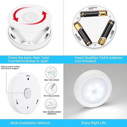 Mlambert 4 Pack Motion Sensor LED Night Light, Cordless Battery-Powered Stick-on Magnet Closet Lights, Safe Lights for Stairs, Cabinet, Cool White