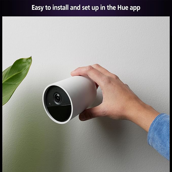 Philips Hue Secure Battery Camera 1-Pack, 1080P Resolution, Monitoring, Notifications, Seamless Integration, Rechargeable, Indoor and Outdoor, White, Free 24-Hour History
