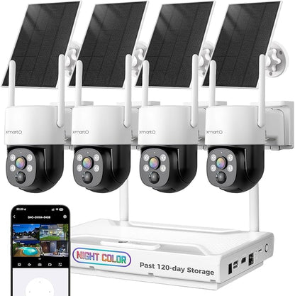 [0-Light Night Color] XMARTO 2K HD Wireless Solar Security Camera System with 0-Light Night Color, PTZ Control, Long Range WiFi6,Easy Mobile & HDMI View on Monitor,0 Monthly Fee,120-Day Video Storage