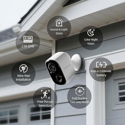2.5K Wireless Home Security Cameras Outdoor WiFi, Non-Subscription AI Person Detection, 4MP Color Night Vision, Full Duplex 2-Way Audio, IP66 Waterproof Battery Powered (2026 Upgraded)