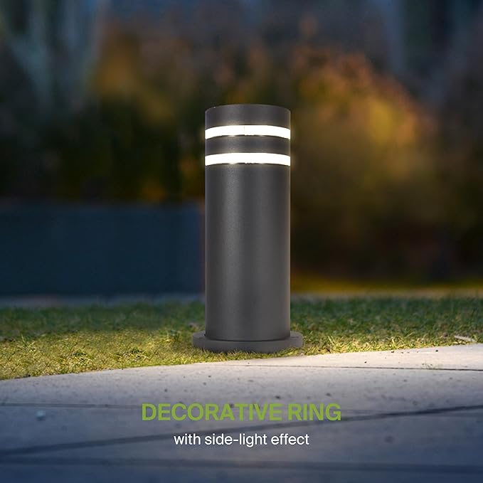 ASD 12" Round Bollard Light Fixture, Outdoor Pathway Floor Lamp | Antiglare, Waterproof, ETL Listed | 60W E26 Bulb Socket 120V | Landscape Hardwired Lighting, Exterior Post Lantern | Black, 4 Pack