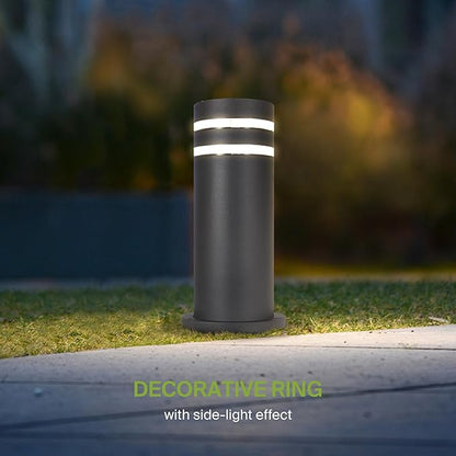 ASD 12" Round Bollard Light Fixture, Outdoor Pathway Floor Lamp | Antiglare, Waterproof, ETL Listed | 60W E26 Bulb Socket 120V | Landscape Hardwired Lighting, Exterior Post Lantern | Black, 4 Pack