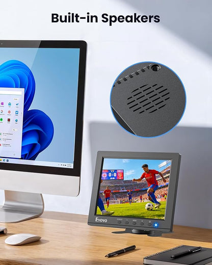 Eyoyo 8" Security Camera Monitor, 1024×768 4:3 Mini LCD Screen CCTV Monitors Display with HDMI VGA BNC AV USB, Small Video Monitor for PC, NVR, Raspbery Pi, RV & Kitchen, Built-in Speakers