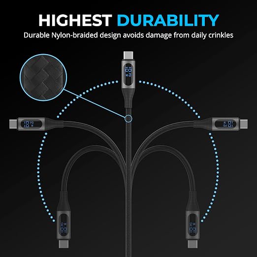 SABRENT USB-C to Lightning Cable with Smart Display, 2M/6.6FT Long, Apple MFI Certified, 60W Charging and 480Mbps Data Transfer Speeds, for Phones, iPads, iPods, MacBooks (CB-C2L2)