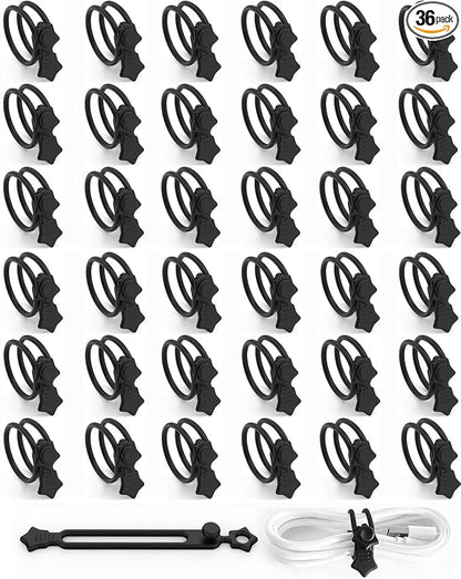 Silicone Cable Ties 36PCS Reusable Cord Organizer for Home Travel | Cord Organizer for Charging Cables, Data Cables & Computer Wires, Multipurpose Elastic Cable Management Straps（Black）