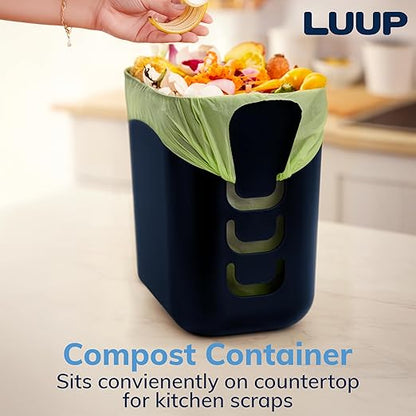 STORi Luup Bathroom Wastebasket, Secure Grocery Bags, Plastic Garbage Container for Vanity, Laundry Room, Kitchen, Office, 2.5 Gallon, Navy, Made in USA