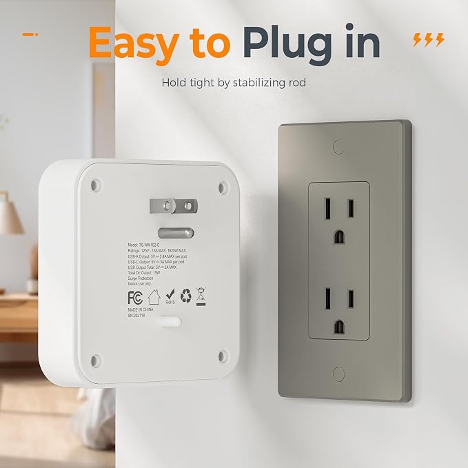 TESSAN Multi Plug Outlet Extender, Surge Protector Outlet 3 USB (1 USB C) | Wall Charger, Multiple Outlet Wall Plug, USB Outlet Splitter for Home, Bathroom, Office, Dorm Room Essentials, Gray