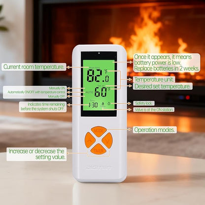 DIGITEN Gas Fireplace Remote Control Kit, Thermostat with Timer Kit for Millivolt Valve Gas Fireplaces, Large LCD Display, Wireless Thermostat Switch System On/Off/AUTO Control with Safety Lock