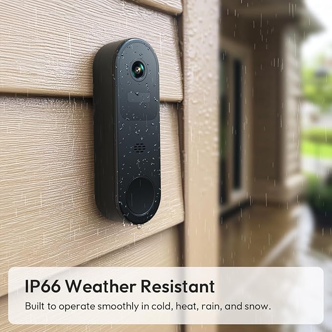 2K HD Battery Doorbell Camera Wireless with Ring Chime, Smart Video Doorbell with Two-Way Talk, Secure Cloud Storage, AI Detection and Instant Alerts, Night Vision, Compatible with Alexa