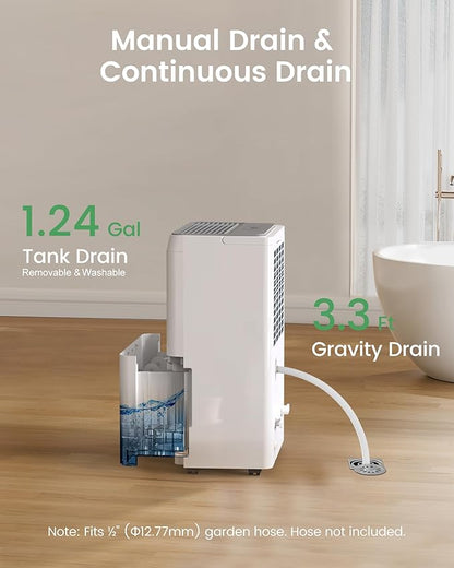 Waykar 5000 Sq.Ft Energy Star Dehumidifier for Basement & Home, 80 Pint/Day with Drain Hose & Tank, Ultra Quiet (40 dB), Smart Auto Comfort Mode